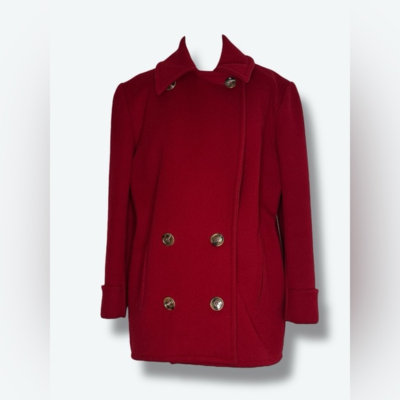1990s Calvin Klein Red Short Waisted Peacoat - Picture 1 of 5
